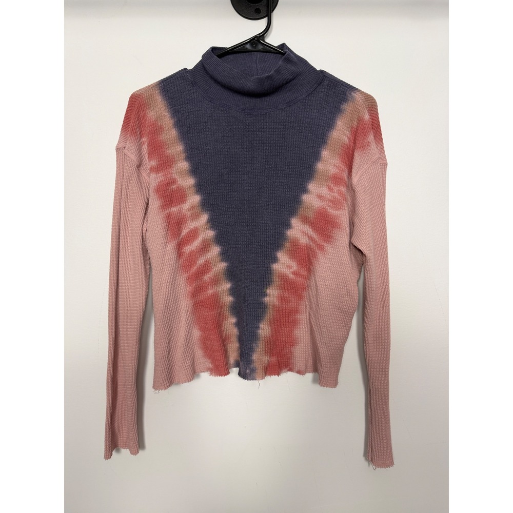 t.la Anthropologie Tie Dye Waffle Knit Thermal Mock Neck Top Pink Purple Small